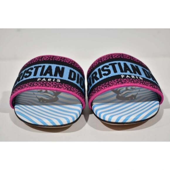 Christian Dior Dway D Jungle Blue Black Embroidered Logo Slide Flat Sandal 36.5 - Picture 6 of 12